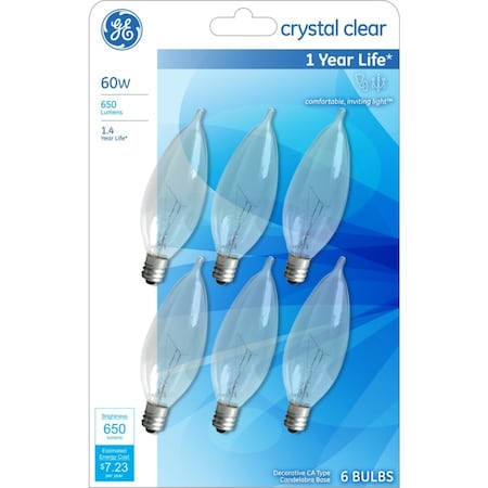 Current GE CA10 E12 (Candelabra) LED Bulb Soft White 60 Watt Equivalence 6 pk, 6PK 75226